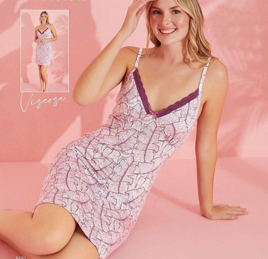 Super Soft Viscose Floral Lace-Trim Nightdress, made in Turkey