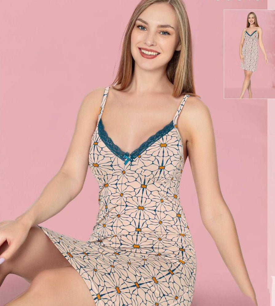 Super Soft Viscose Floral Lace-Trim Nightdress, made in Turkey