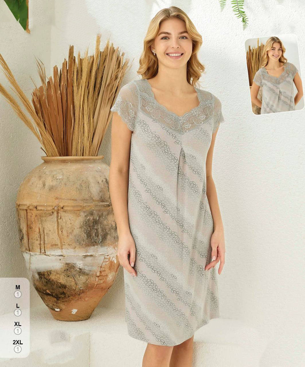 Super Soft& Comfortable Viscose Nightdress with Lace Detail, Made in Turkey
