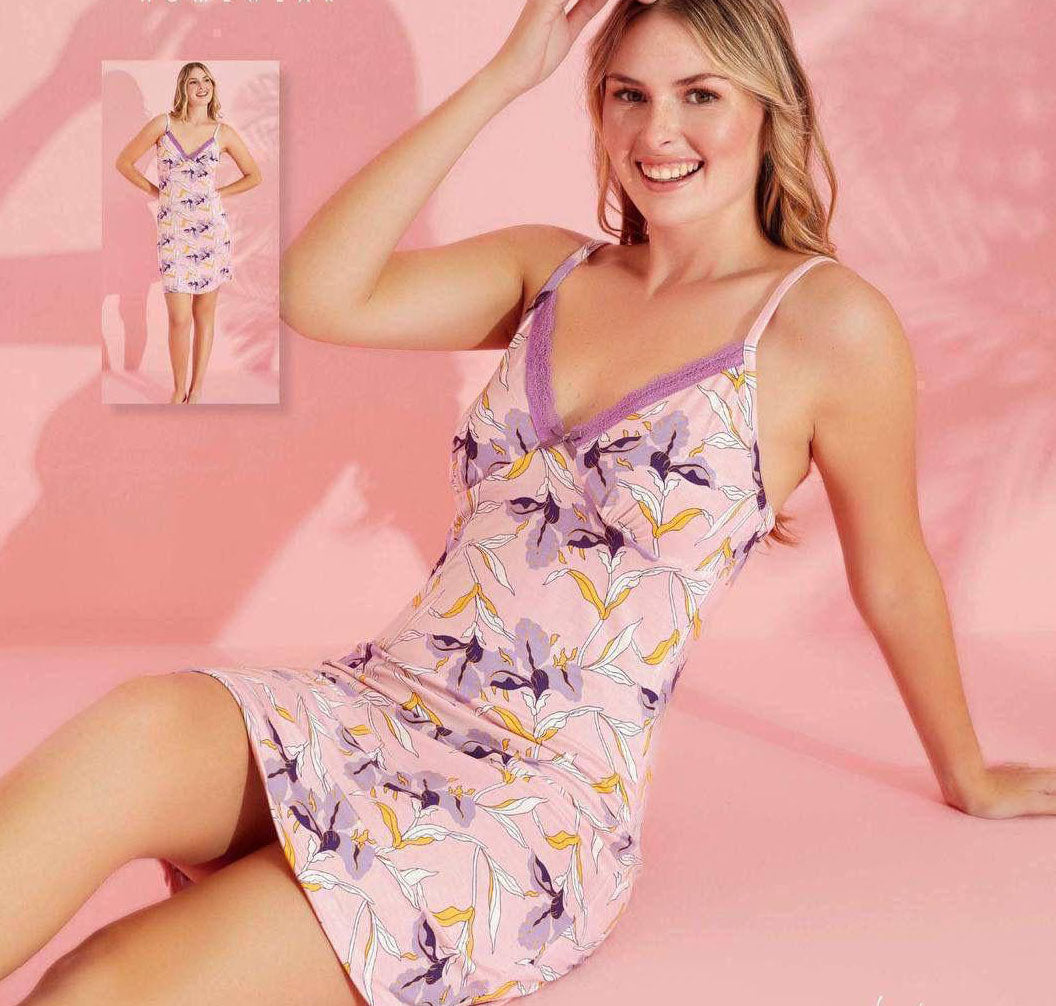 Super Soft Viscose Floral Lace-Trim Nightdress, made in Turkey