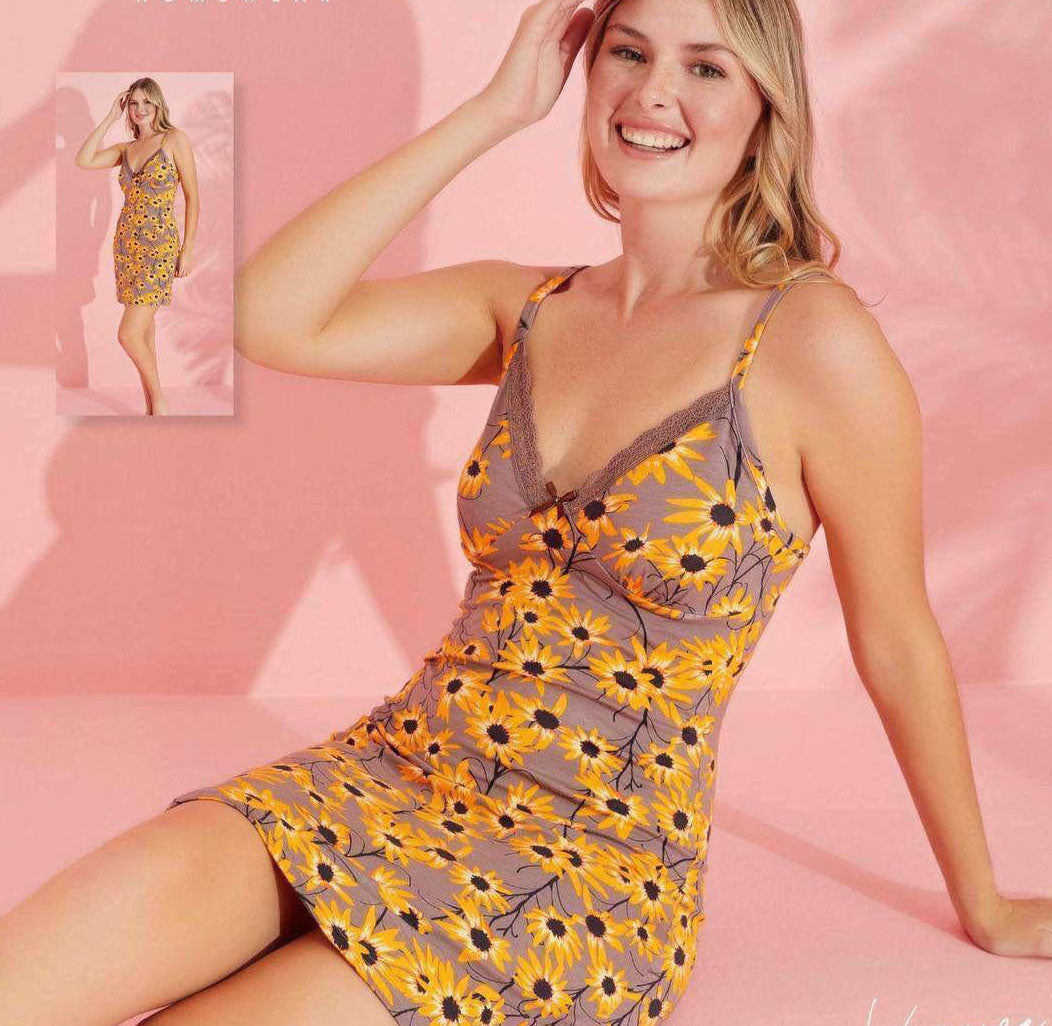 Super Soft Viscose Floral Lace-Trim Nightdress, made in Turkey