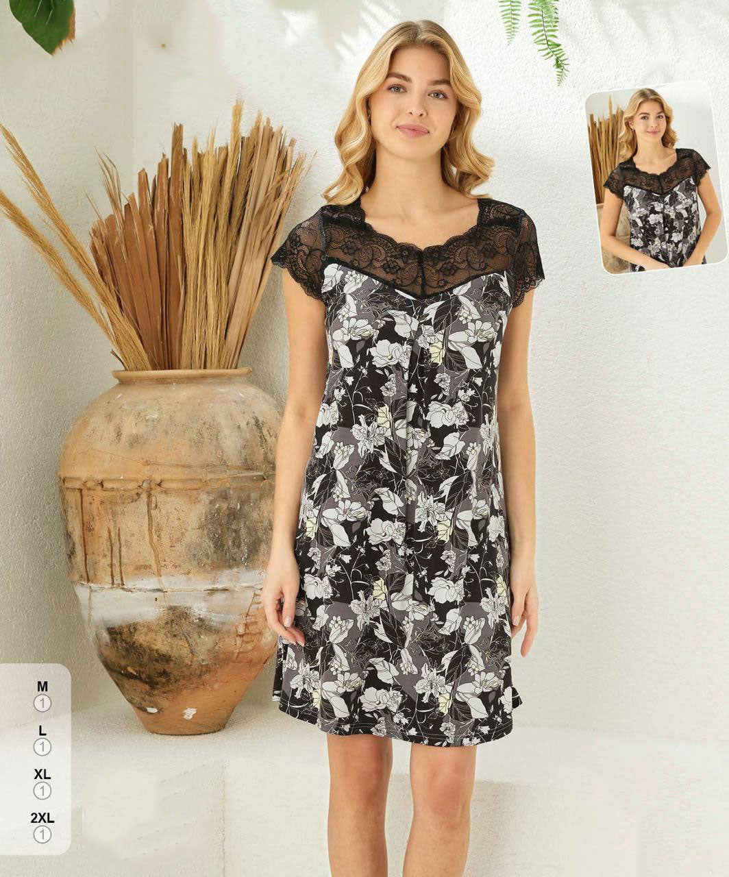 Super Soft& Comfortable Viscose Nightdress with Lace Detail, Made in Turkey