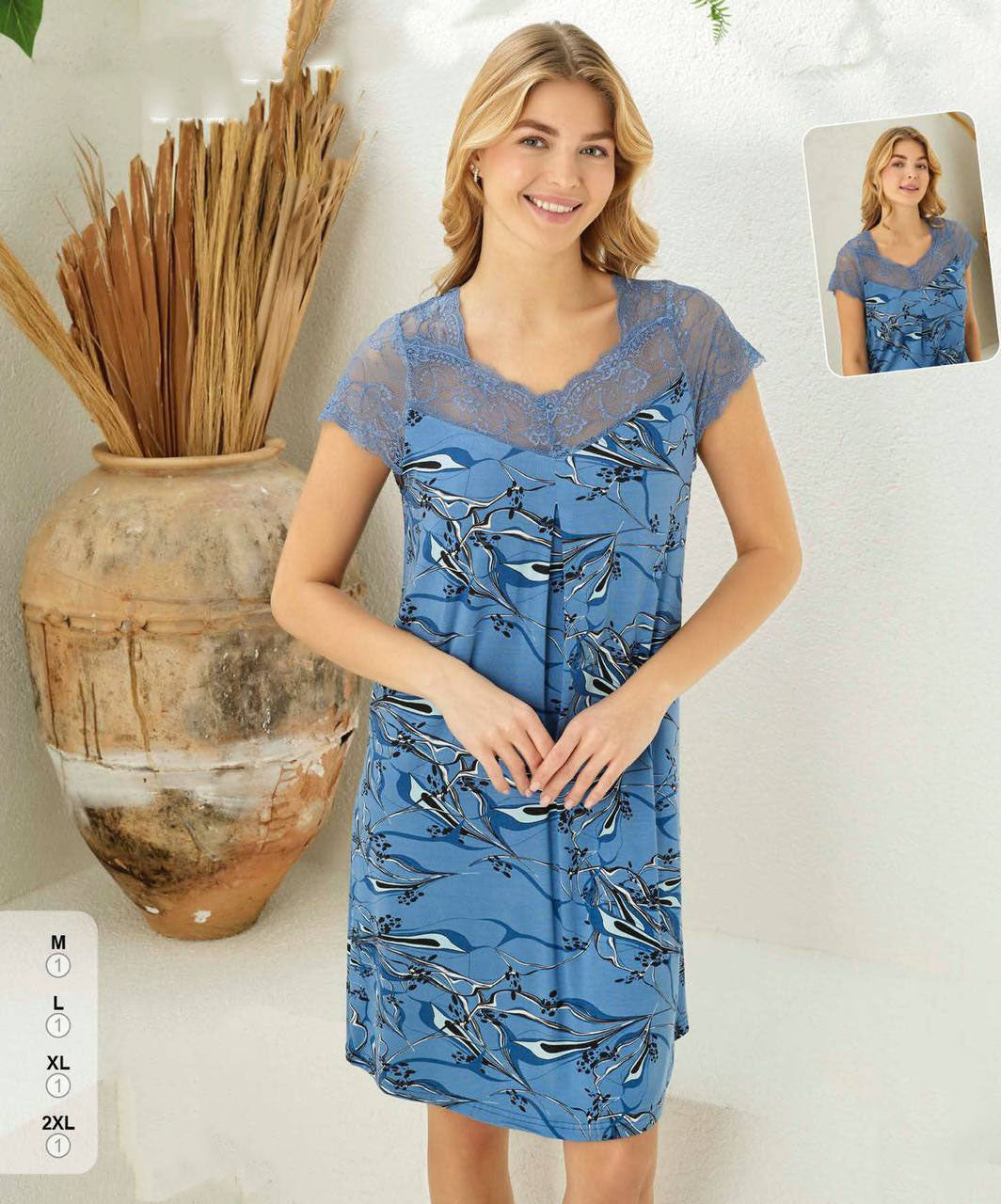 Super Soft& Comfortable Viscose Nightdress with Lace Detail, Made in Turkey