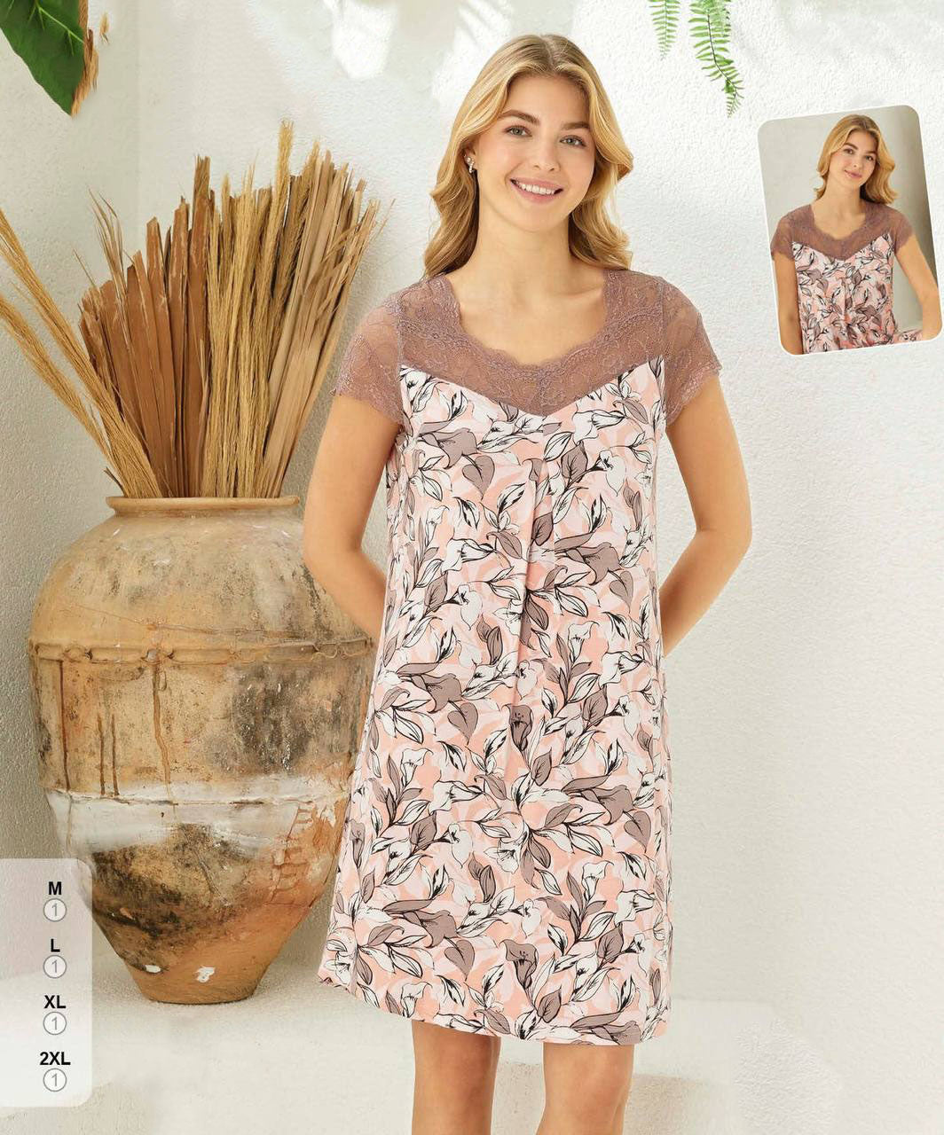 Super Soft& Comfortable Viscose Nightdress with Lace Detail, Made in Turkey