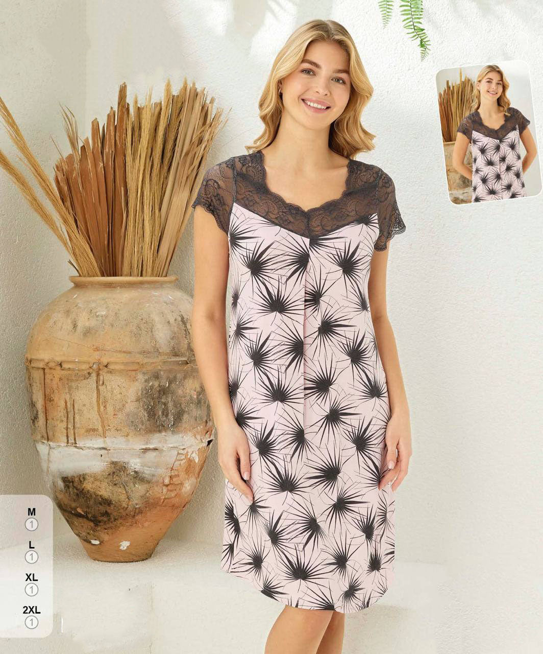 Super Soft& Comfortable Viscose Nightdress with Lace Detail, Made in Turkey