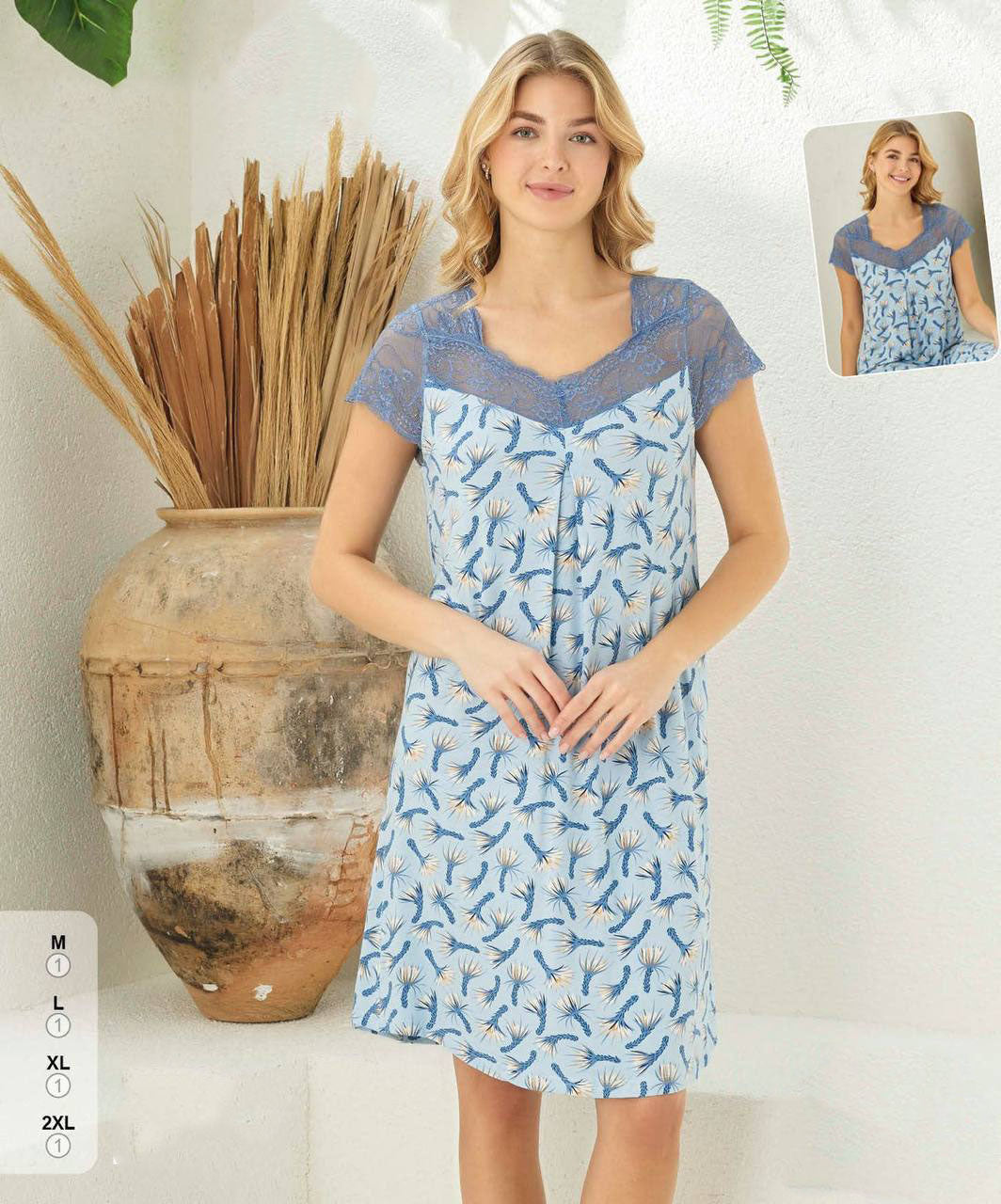 Super Soft& Comfortable Viscose Nightdress with Lace Detail, Made in Turkey