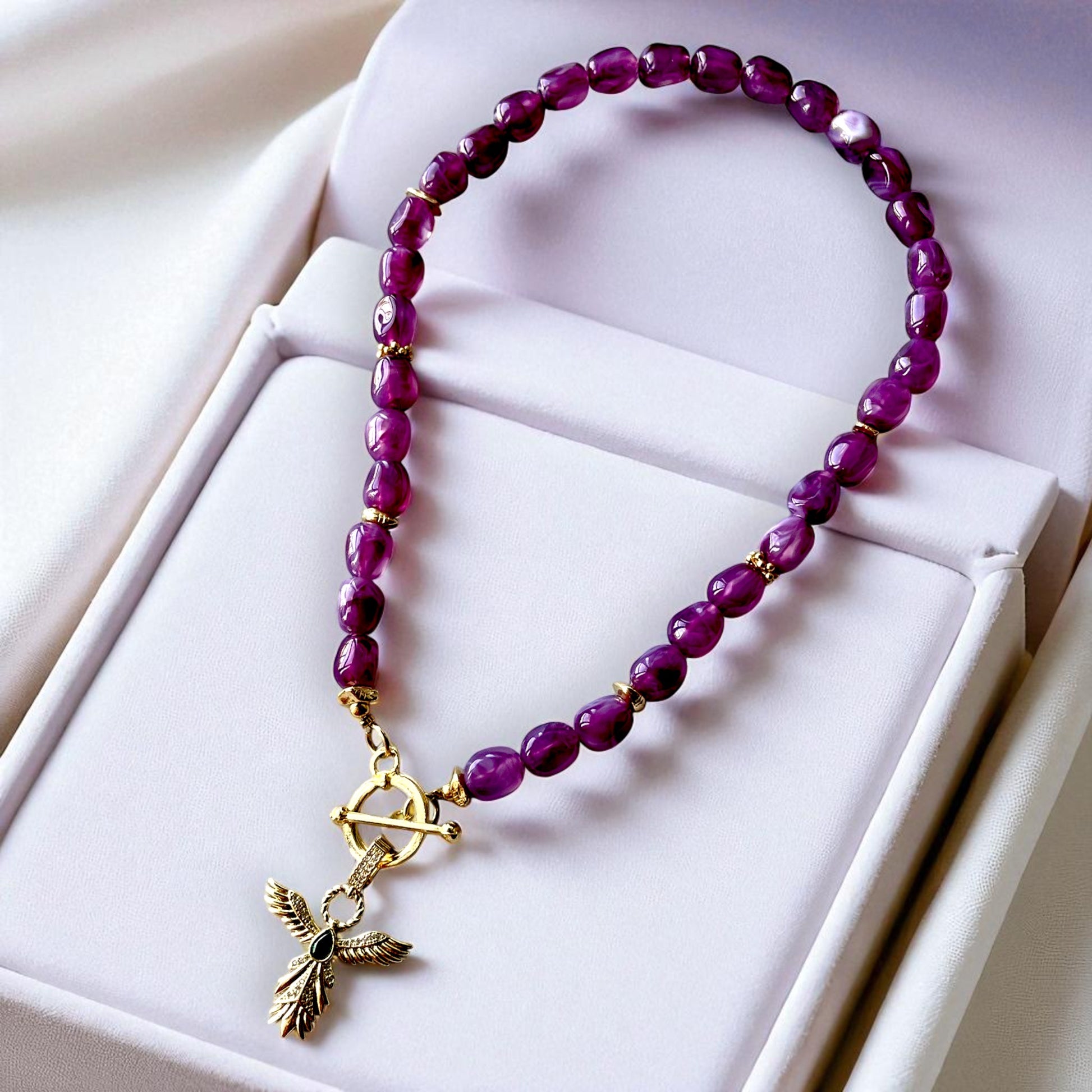 Handmade Gold Plated Purple Gemstone Layered Necklace Set with Gold Charms, Made in Turkiye - Glam Duchess