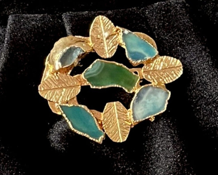 Black Velvet Evening Clutch with Gold Leaf & Green Stone Accent - Glam Duchess