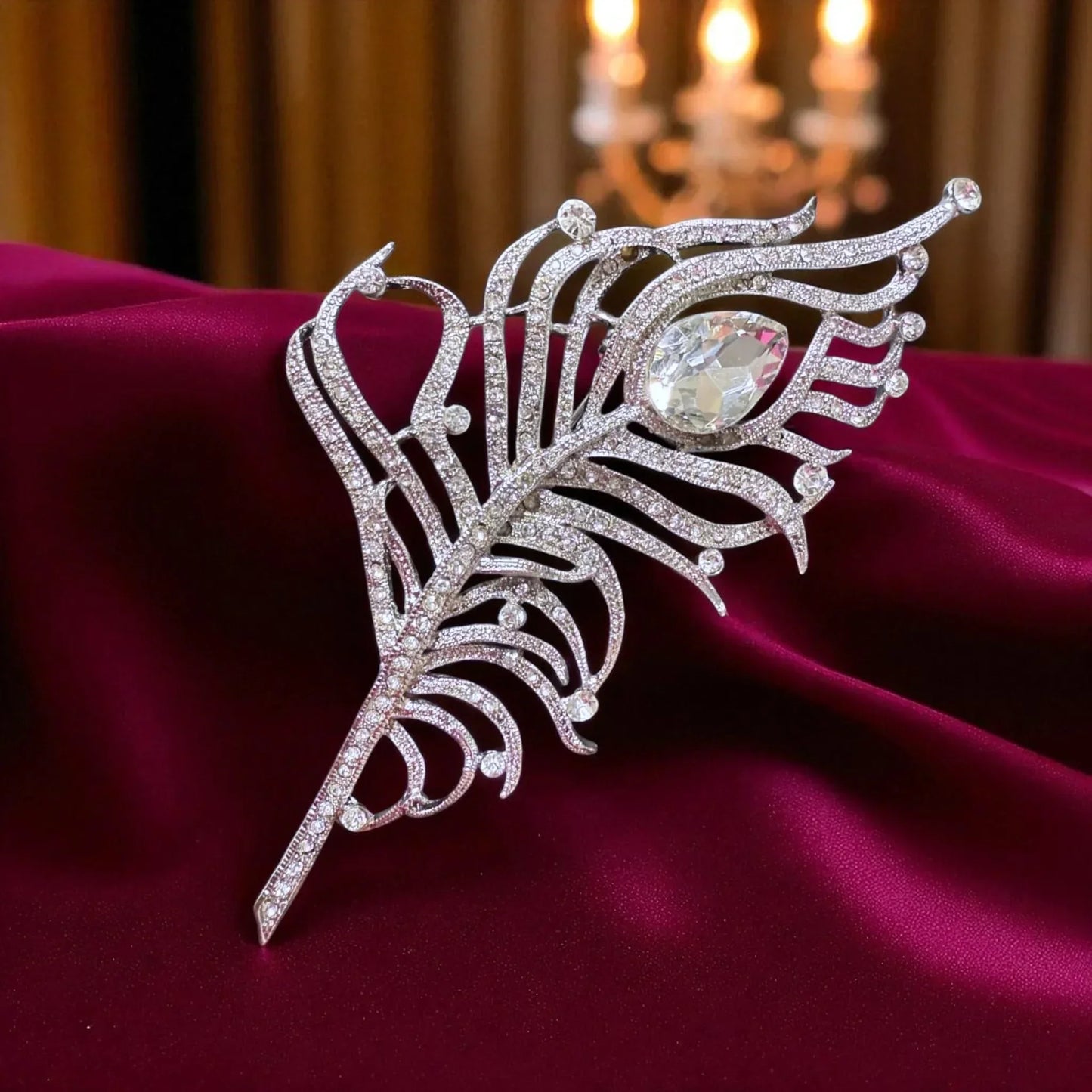 Luxury Crystal Peacock Feather Brooch – Elegant Statement Pin - Glam Duchess