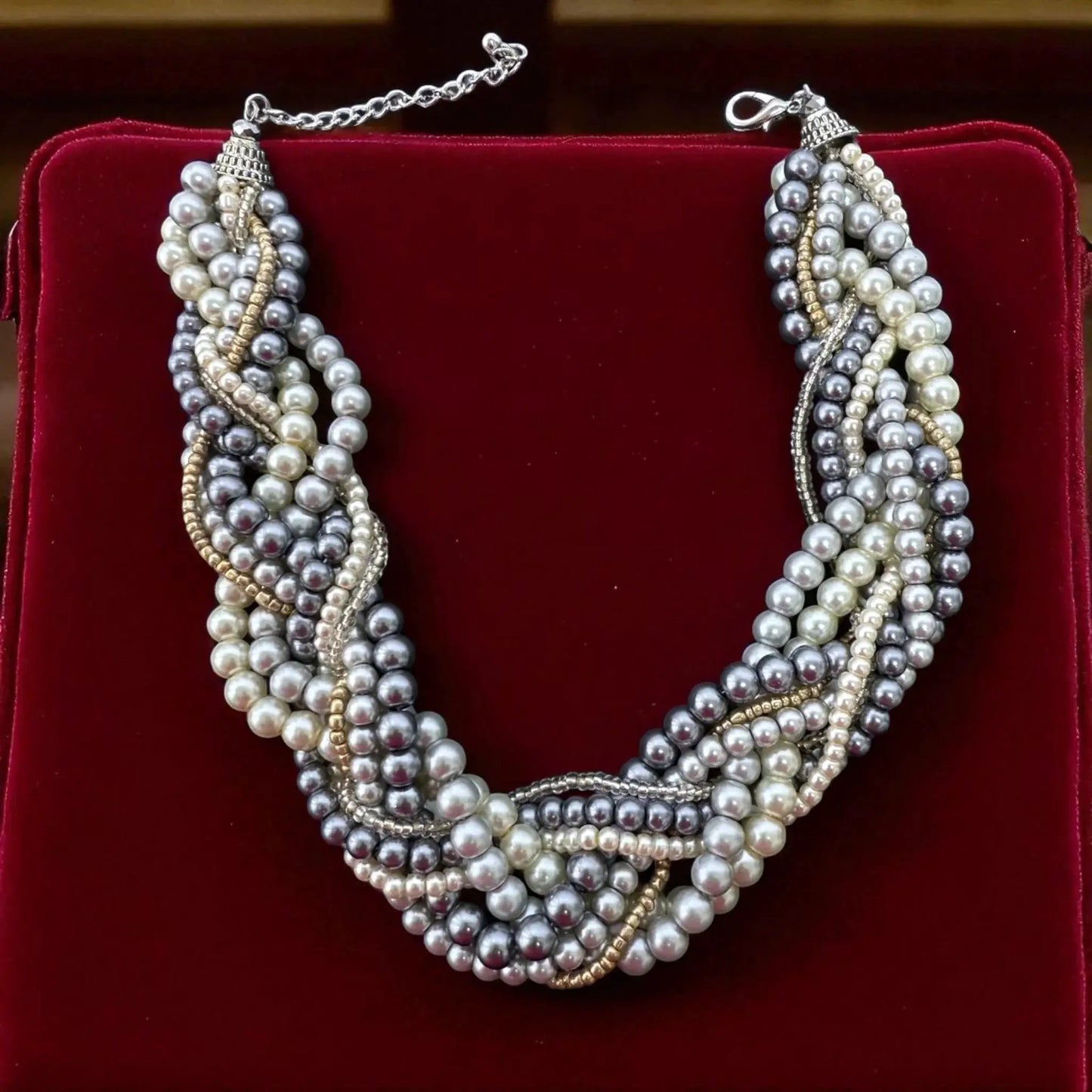 Multi Strand Pearl Necklace – Luxury Twisted Strands With Crystals, Adjustable Length by Glam Duchess (luxury-multi-strand-twisted-pearls-statement-necklace-choer)