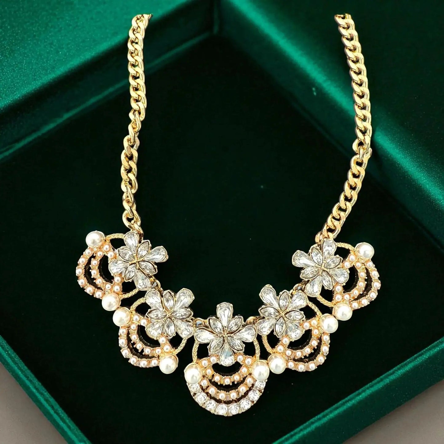 Bridal Crystal Necklace – Elegant Wedding Jewelry Set With Adjustable Gold Chain by Glam Duchess (luxury-bridal-crystal-necklace-earring-set-statement-wedding-jewelry-elegant-evening-necklace)