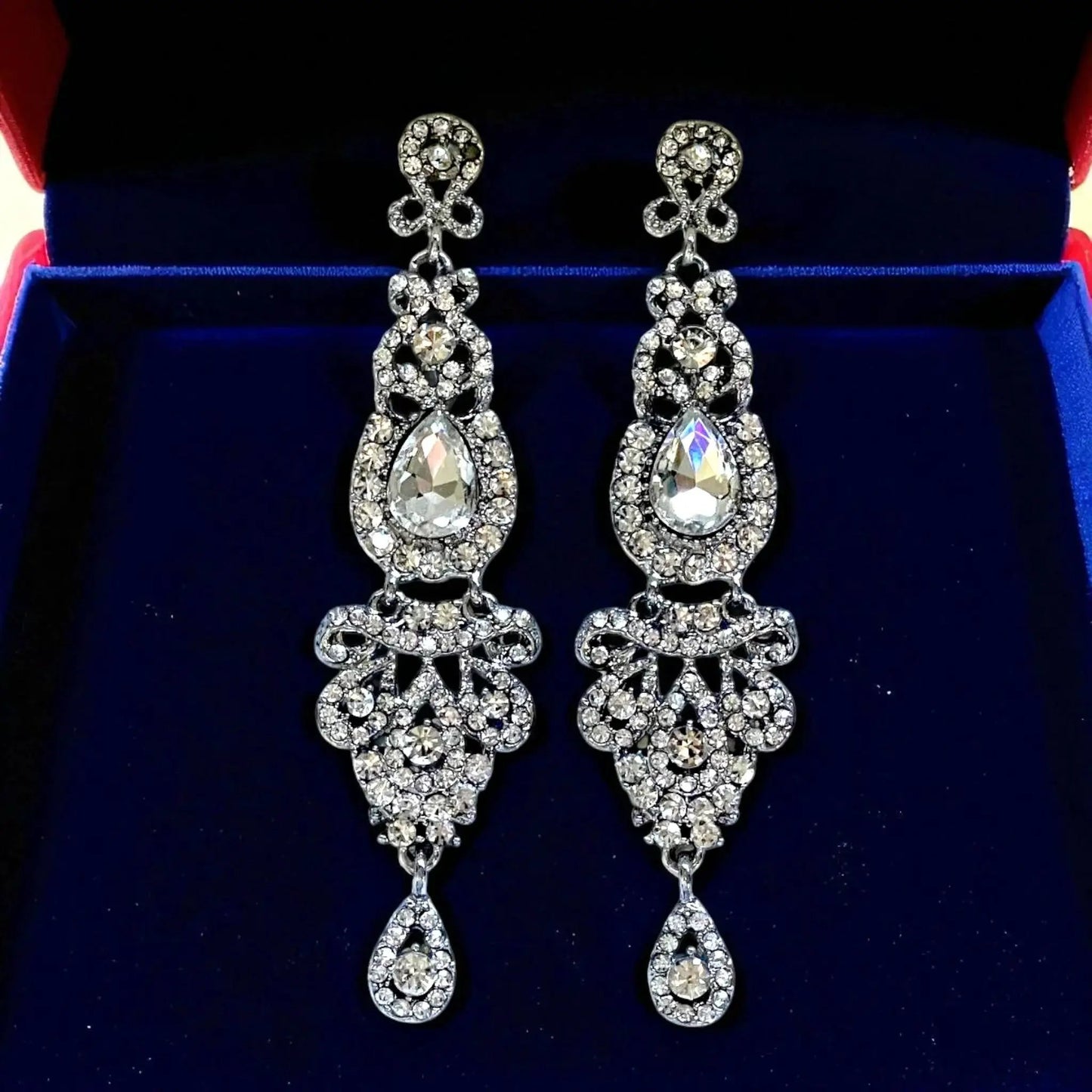 Bridal Chandelier Earrings – Silver Crystal Drop Long Wedding Jewelry by Glam Duchess (bridal-chandelier-earrings-wedding-long-earrings-jewelry)