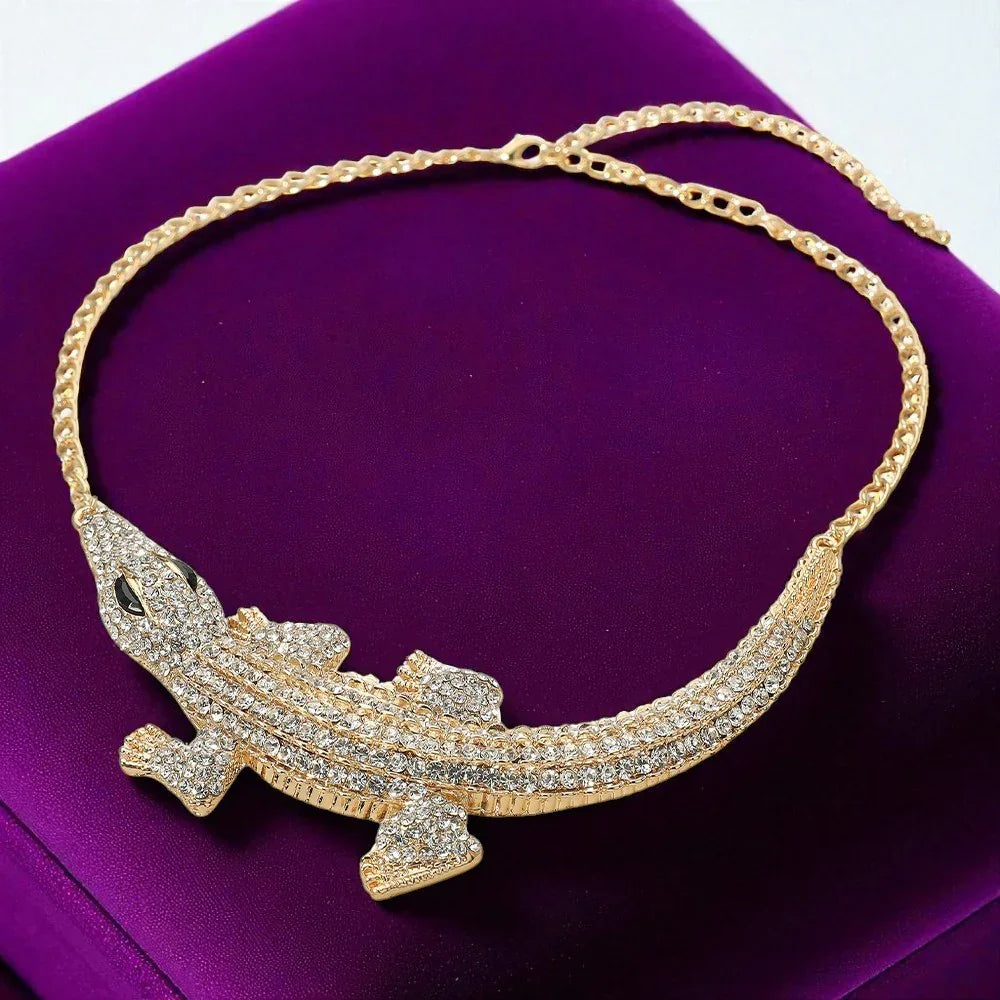 Luxury Crystal Crocodile Statement Necklace Jewelry - Glam Duchess