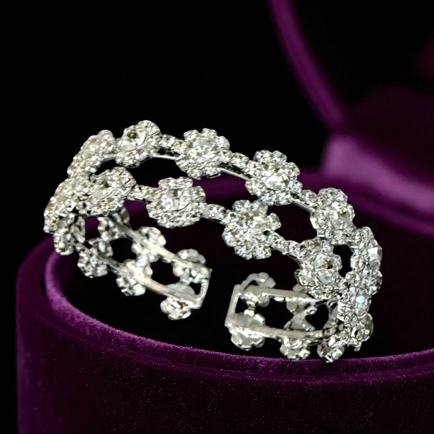 Crystal Flower Bracelet & Stud Earrings Set – Elegant Bridal & Evening Jewelry - Glam Duchess