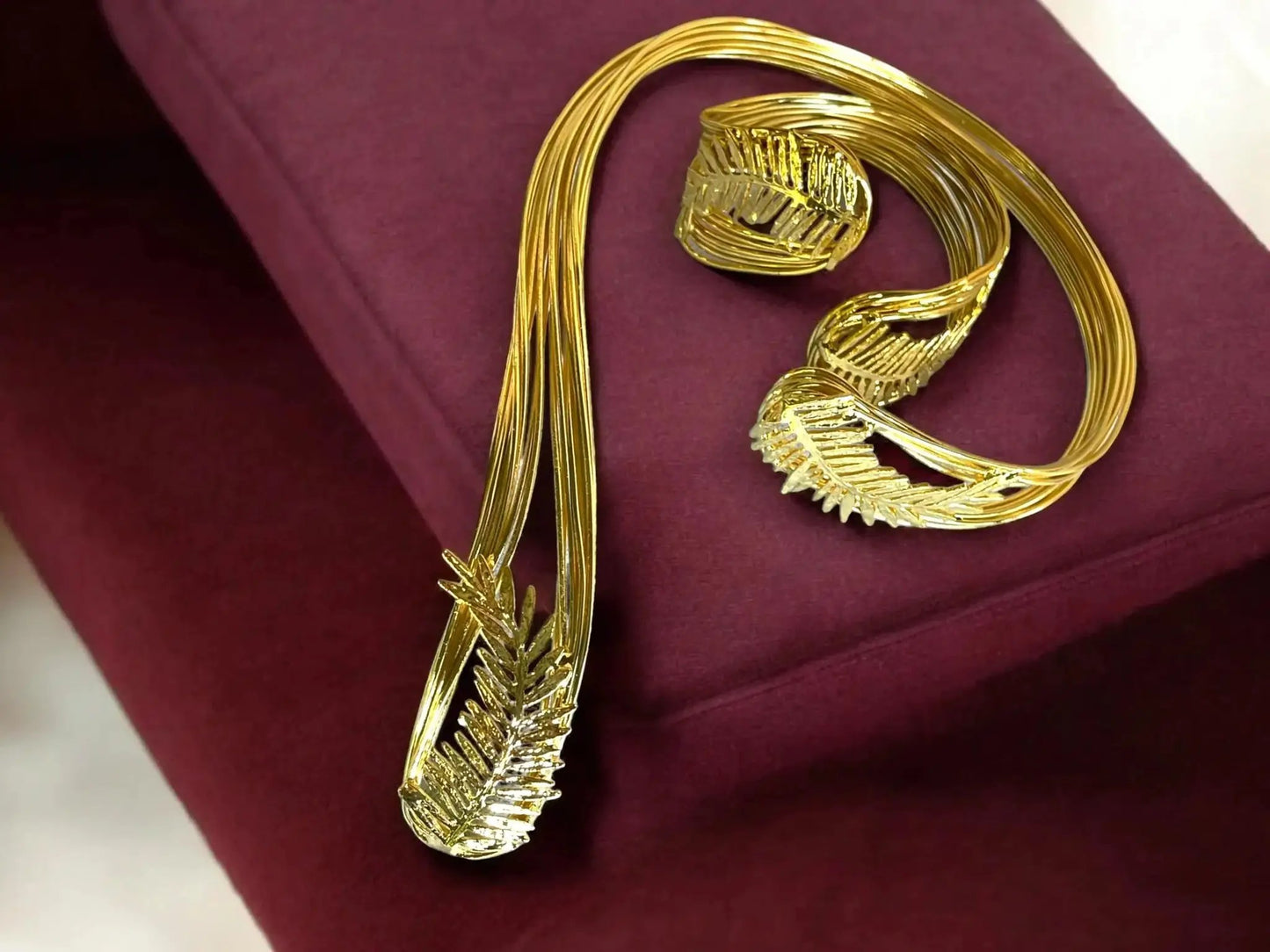 Gold Plated Choker Handmade Open Collar Necklace and Bracelet Set – Adjustable Luxury by Glam Duchess (handmade-gold-plated-open-choker-collar-necklace-bracelet-copy)
