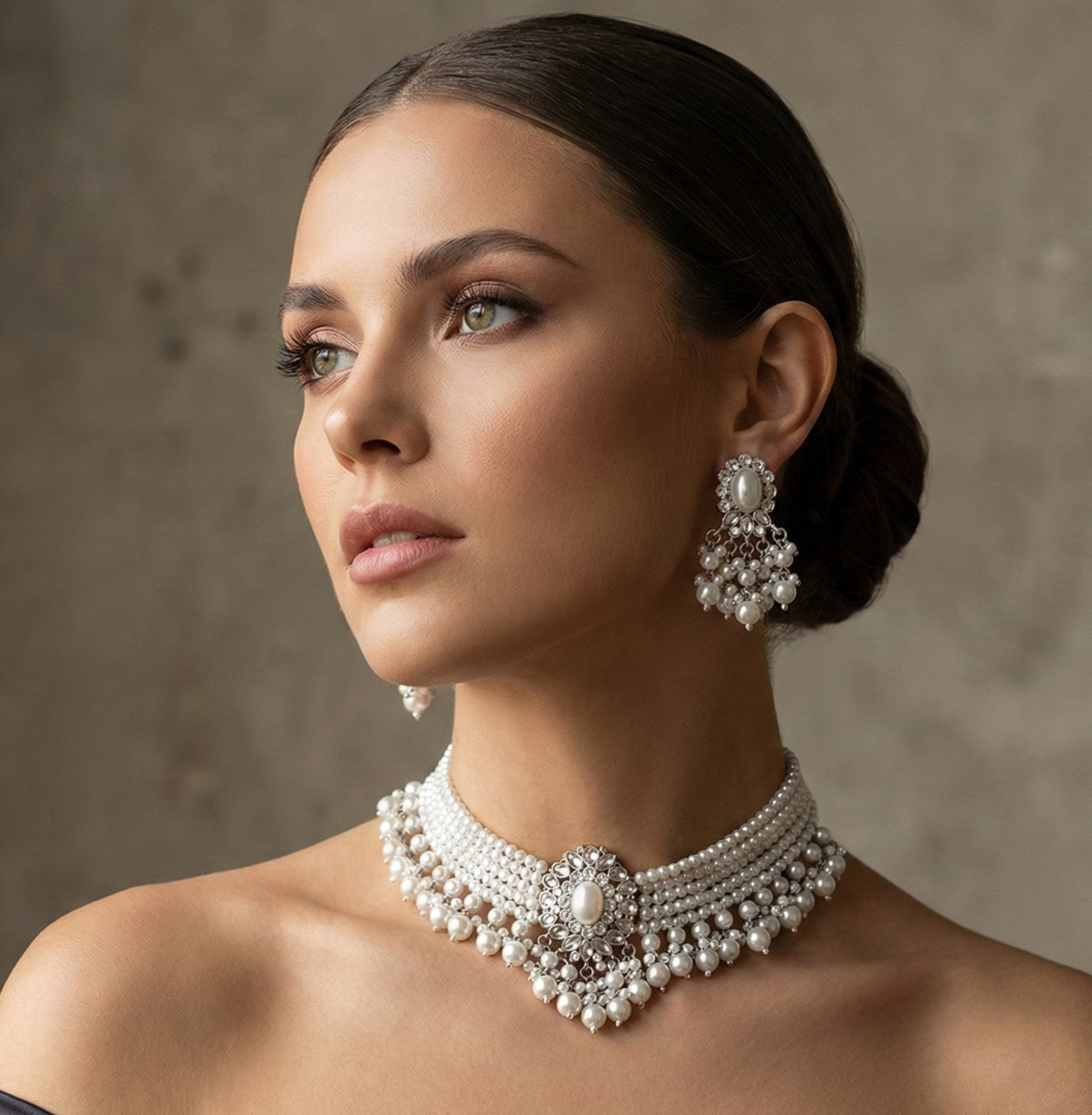 Pearl Choker Necklace With Statement Earrings Set – Elegant Bridal Jewelry