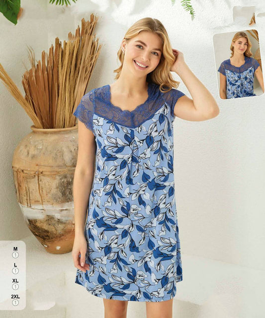 Super Soft& Comfortable Viscose Nightdress with Lace Detail, Made in Turkey