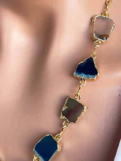 Handmade Gold plated Raw Agate Slice Statement Necklace – Gold Edged Natural Gemstones