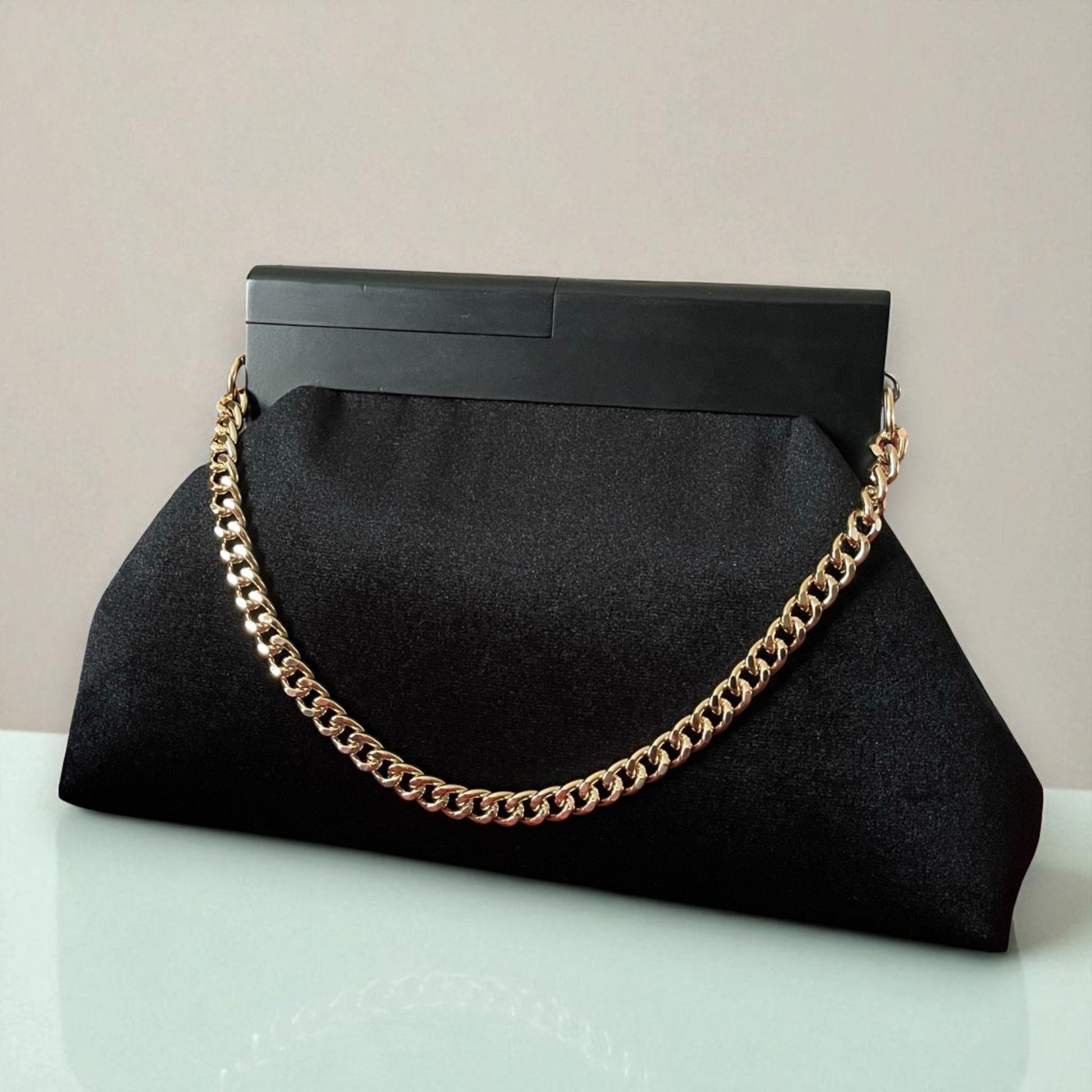 Oversized Elegant Black Velvet Clutch with Gold Chain | Evening Bag | Statement Purse | Formal Handbag | Gift For Her| - Glam Duchess