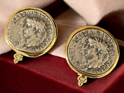 Ancient Coin Statement Earrings – Gold Framed Vintage Design