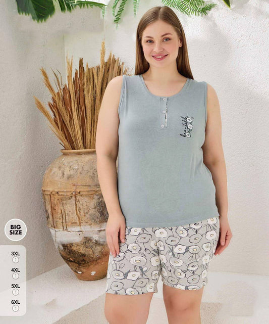 Super Soft Plus Size Sleeveless Pajama Set,made in Turkey