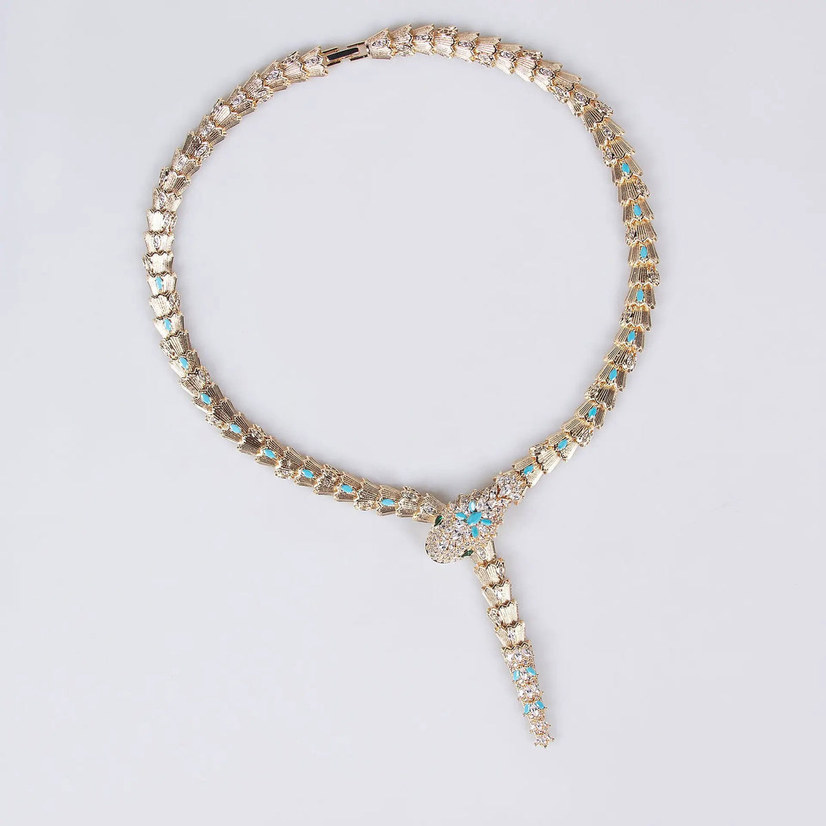 S925 Silver and Zircon Snake-Design Necklace and Earrings Jewelry Set - from Artshiney
