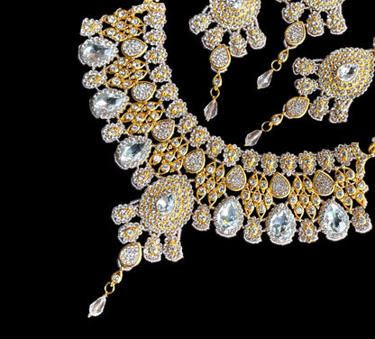 Elegant Indian Bridal Jewelry Set Kundan Choker,Earrings and Headpiece, Wedding Jewelry Set - Glam Duchess
