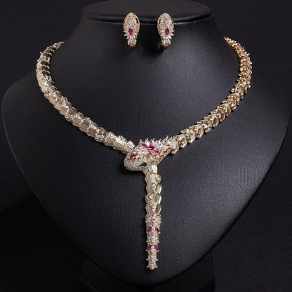 S925 Silver and Zircon Snake-Design Necklace and Earrings Jewelry Set - from Artshiney