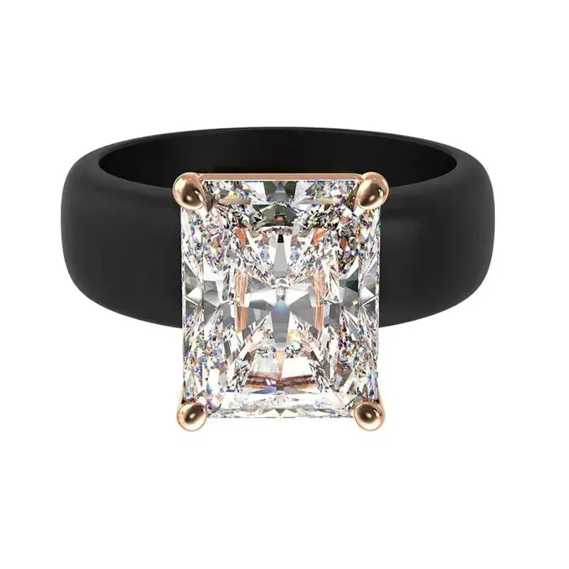 Women's Silicone Ring with Large Rectangle CZ Stone, Rose Gold Prong Setting, Comfortable Sport Wedding Band, Anti-allergy Jewel - from Glam Duchess