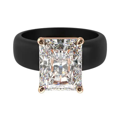 Women's Silicone Ring with Large Rectangle CZ Stone, Rose Gold Prong Setting, Comfortable Sport Wedding Band, Anti-allergy Jewel - from Glam Duchess