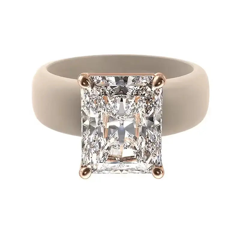 Women's Silicone Ring with Large Rectangle CZ Stone, Rose Gold Prong Setting, Comfortable Sport Wedding Band, Anti-allergy Jewel - from Glam Duchess
