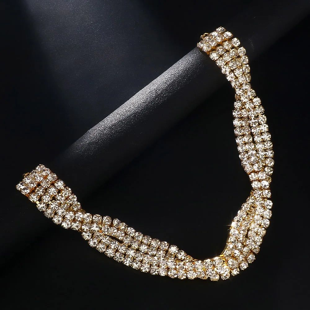 Exquisite Twisted Collar Rhinestone Statement Necklace