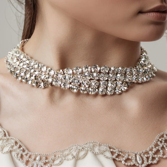 Exquisite Twisted Collar Rhinestone Statement Necklace