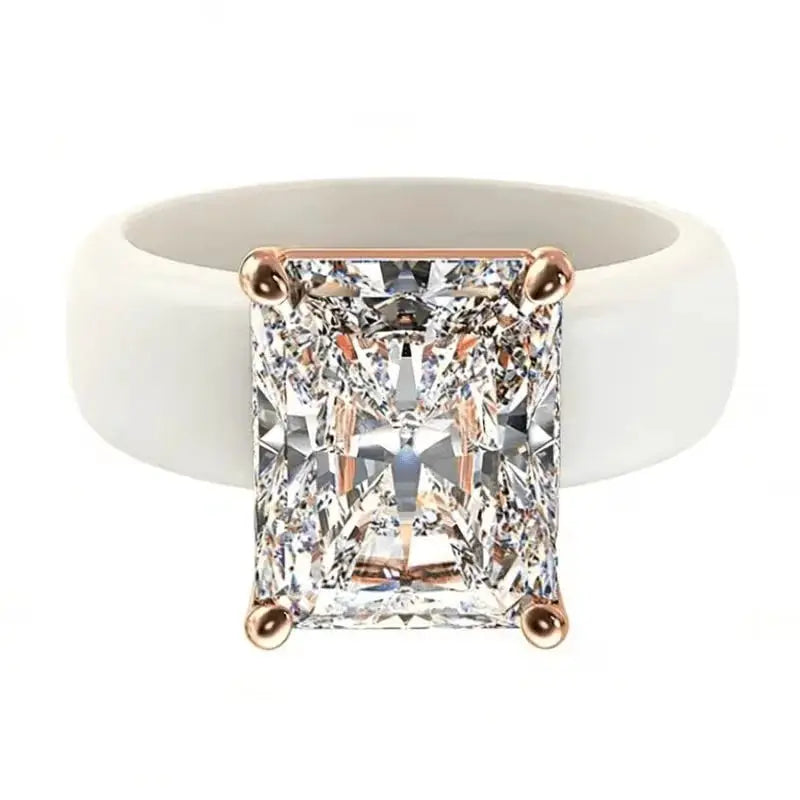 Women's Silicone Ring with Large Rectangle CZ Stone, Rose Gold Prong Setting, Comfortable Sport Wedding Band, Anti-allergy Jewel - from Glam Duchess