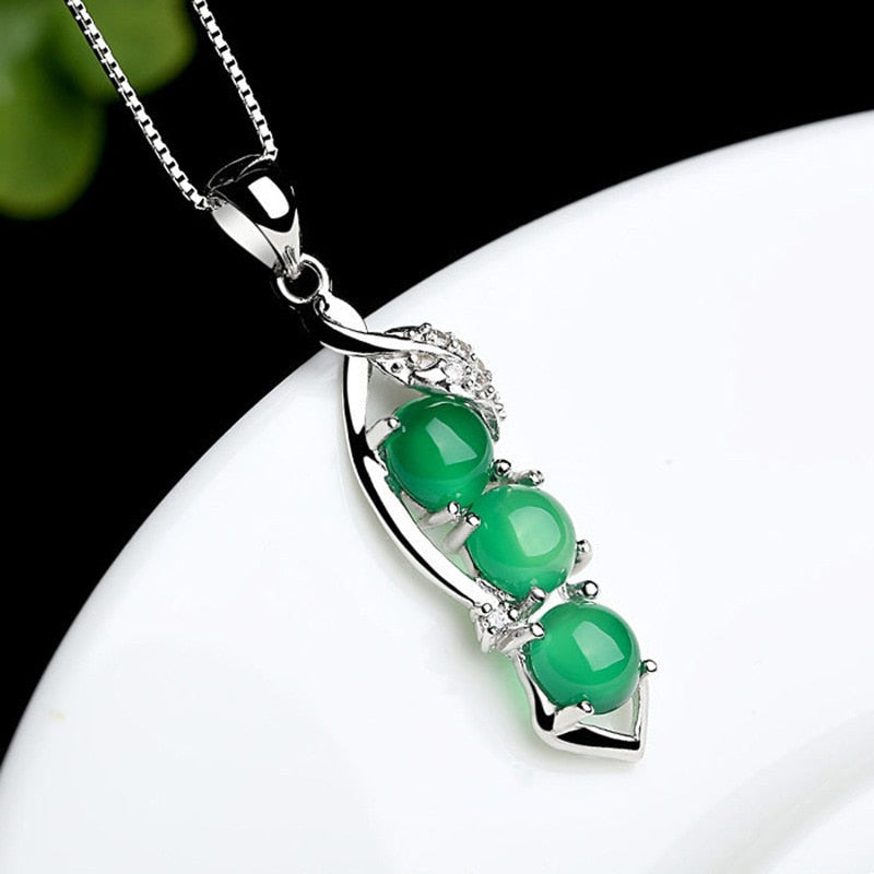 green bean pendant sterling silver necklace