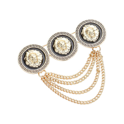 Triple Lion Head Pointed Chain Pin Brooch