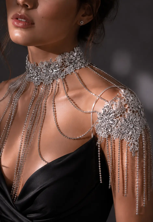 Beaded Tassel Shoulder Chain Bridal Shawl Wrap & Necklace - Jewelry from Glam Duchess
