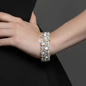 Clear Crystal Teardrop Stretch Bracelet | Gold Tone Bridal Statement Bracelet by Glam Duchess (emerald-green-teardrop-stretch-bracelet-gold-tone-statement-crystal-bracelet-for-evening-special-occasions-copy)