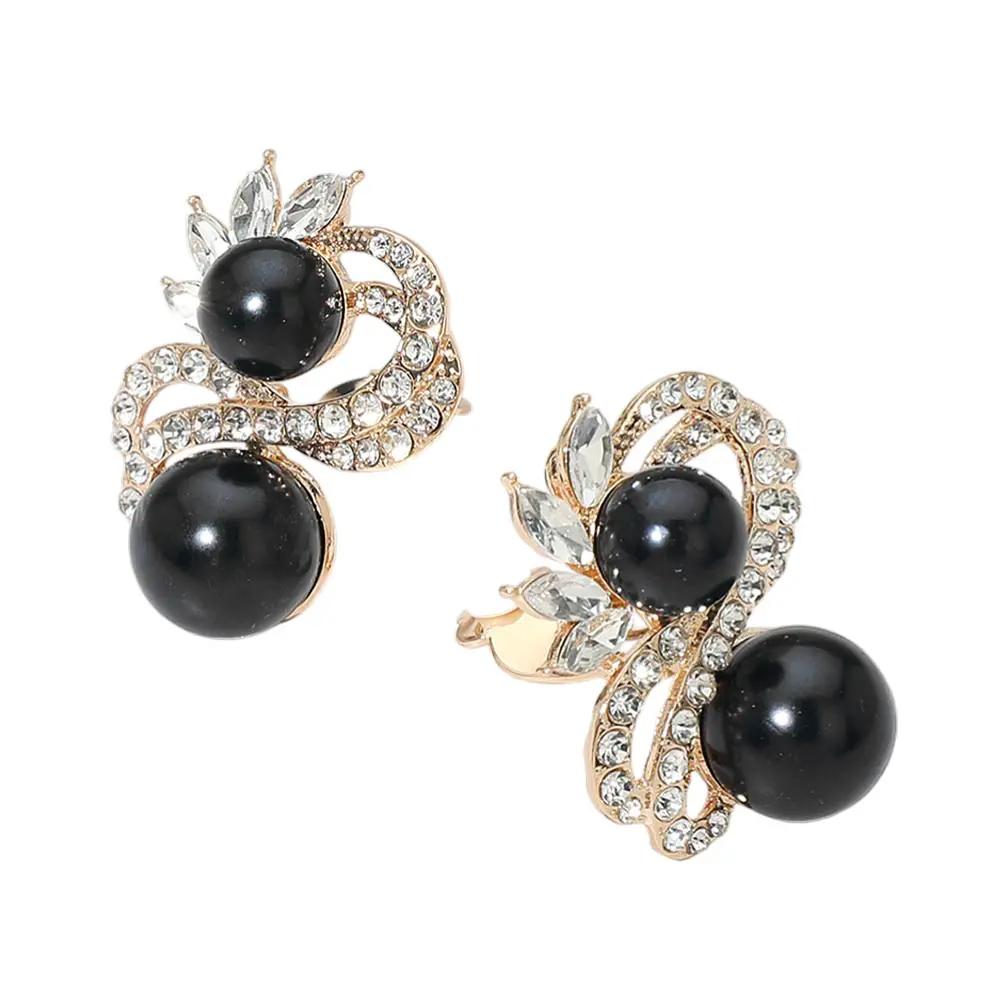 Double Pearl Accent Rhinestone Pave Swirl Clip On Earrings by Glam Duchess (double-pearl-accent-rhinestone-pave-swirl-clip-on-earrings-1)