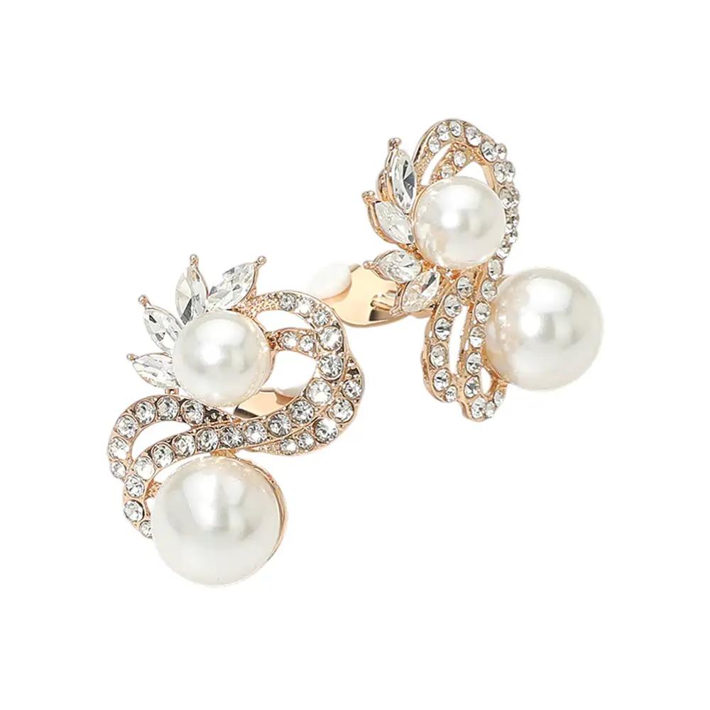 Double Pearl Accent Rhinestone Pave Swirl Clip On Earrings by Glam Duchess (double-pearl-accent-rhinestone-pave-swirl-clip-on-earrings-1)