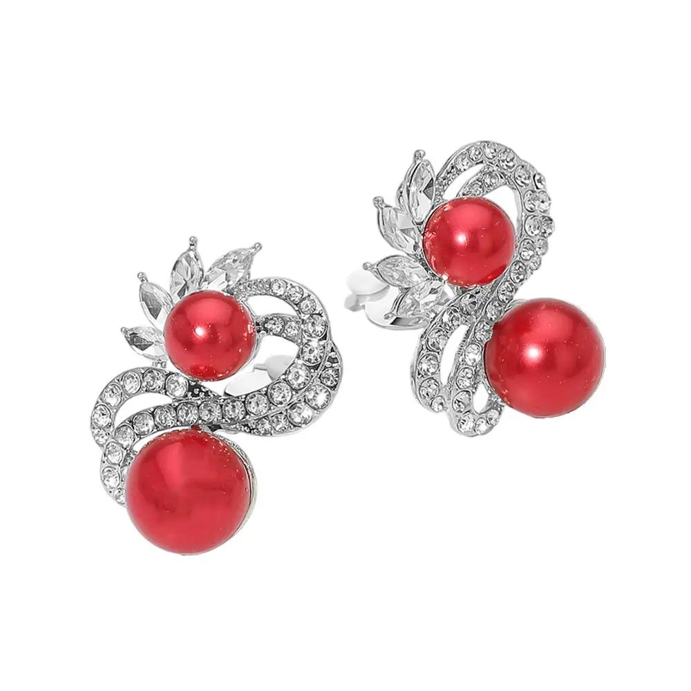 Double Pearl Accent Rhinestone Pave Swirl Clip On Earrings by Glam Duchess (double-pearl-accent-rhinestone-pave-swirl-clip-on-earrings-1)