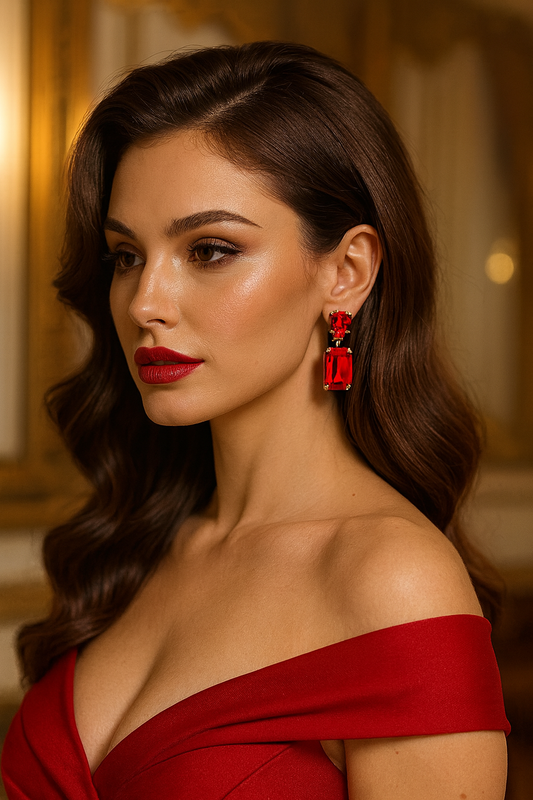 Square Rectangle Link Dangle Evening Earrings