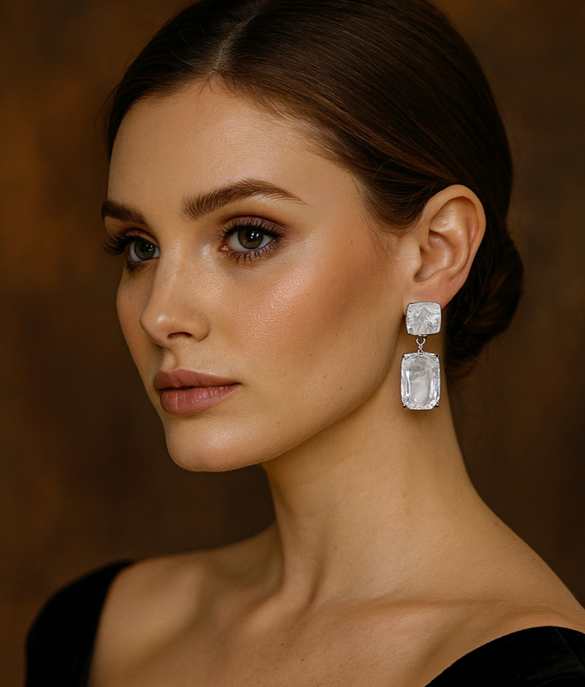 Square Rectangle Link Dangle Evening Earrings