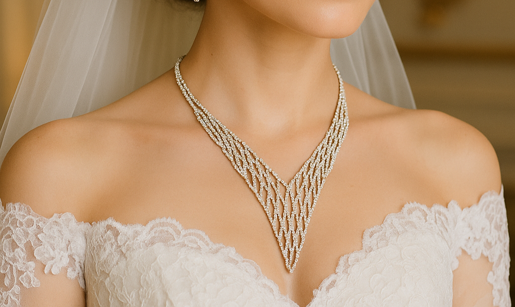 Elegant Crystal Mesh Necklace & Earrings Set – Bridal & Evening Jewelry