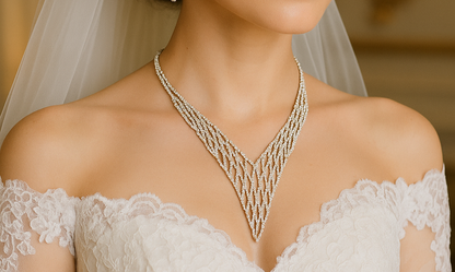 Elegant Crystal Mesh Necklace & Earrings Set – Bridal & Evening Jewelry