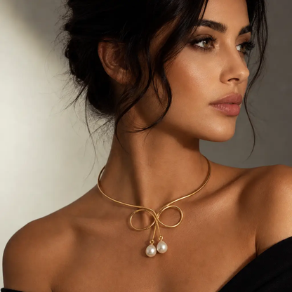 Sculptural Bow Pearl Choker Necklace - Necklaces from Glam Duchess