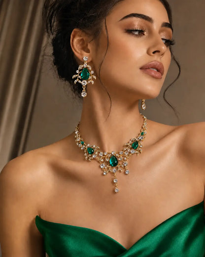 Emerald Garden Crystal Necklace & Earrings Set - Jewelry Sets from Glam Duchess