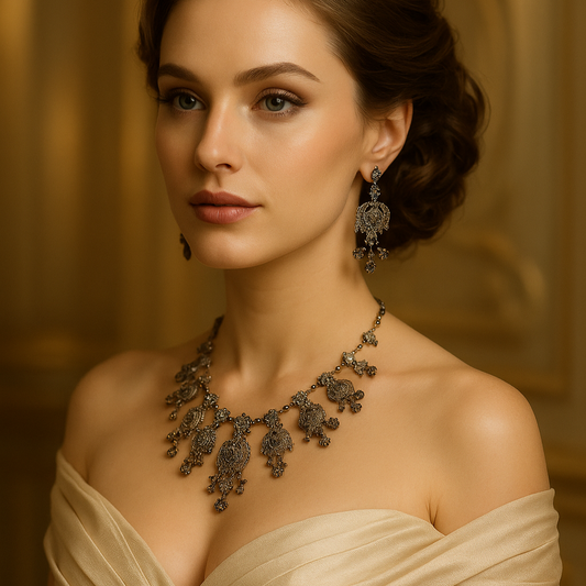 Victorian / Edwardian era Crystal Chandelier Necklace & Earring Set
