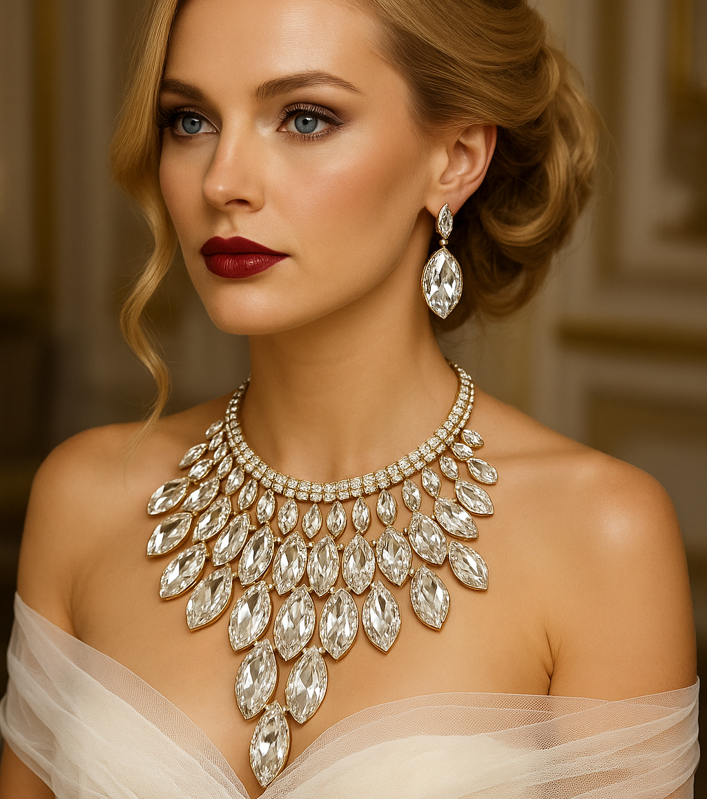 Luxury Crystal Statement Necklace & Earring Set, Wedding Jewelry Set - Glam Duchess