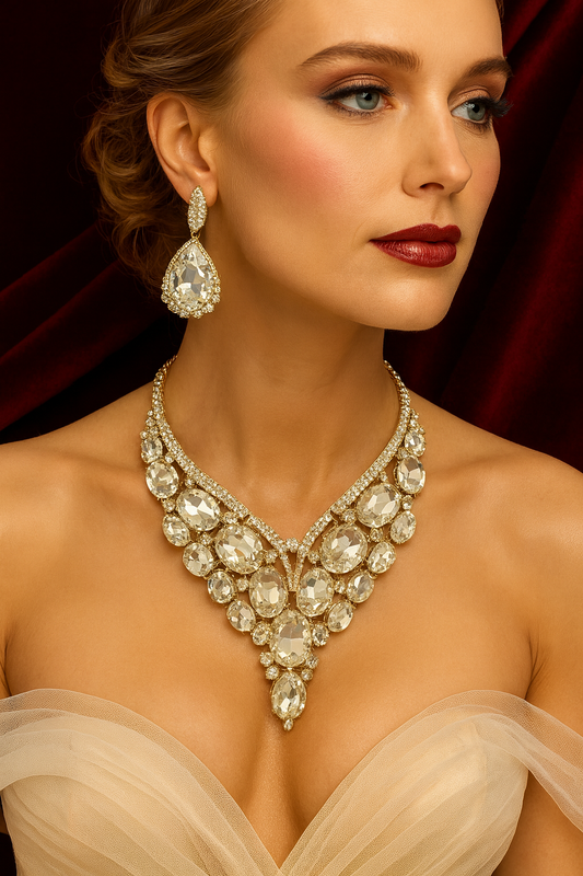 Crystal Statement Necklace & Earrings Set, Bridal & Evening Jewelry - Glam Duchess
